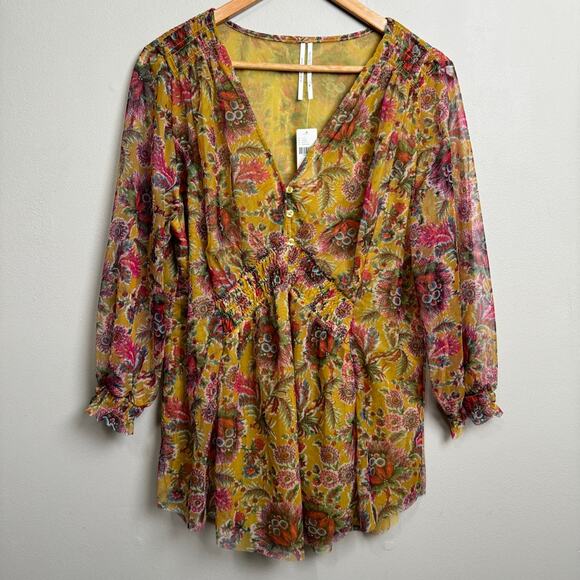 Anthropologie Tops - NWT Anthropologie floral 1/2 button up peasant blouse women's XL